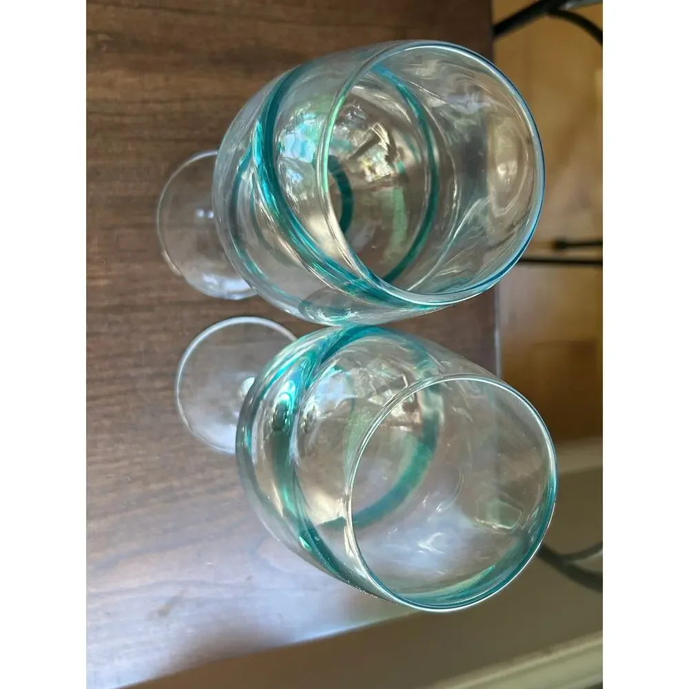 2 Pier 1 Russell & Company teal blue swirl wine glasses